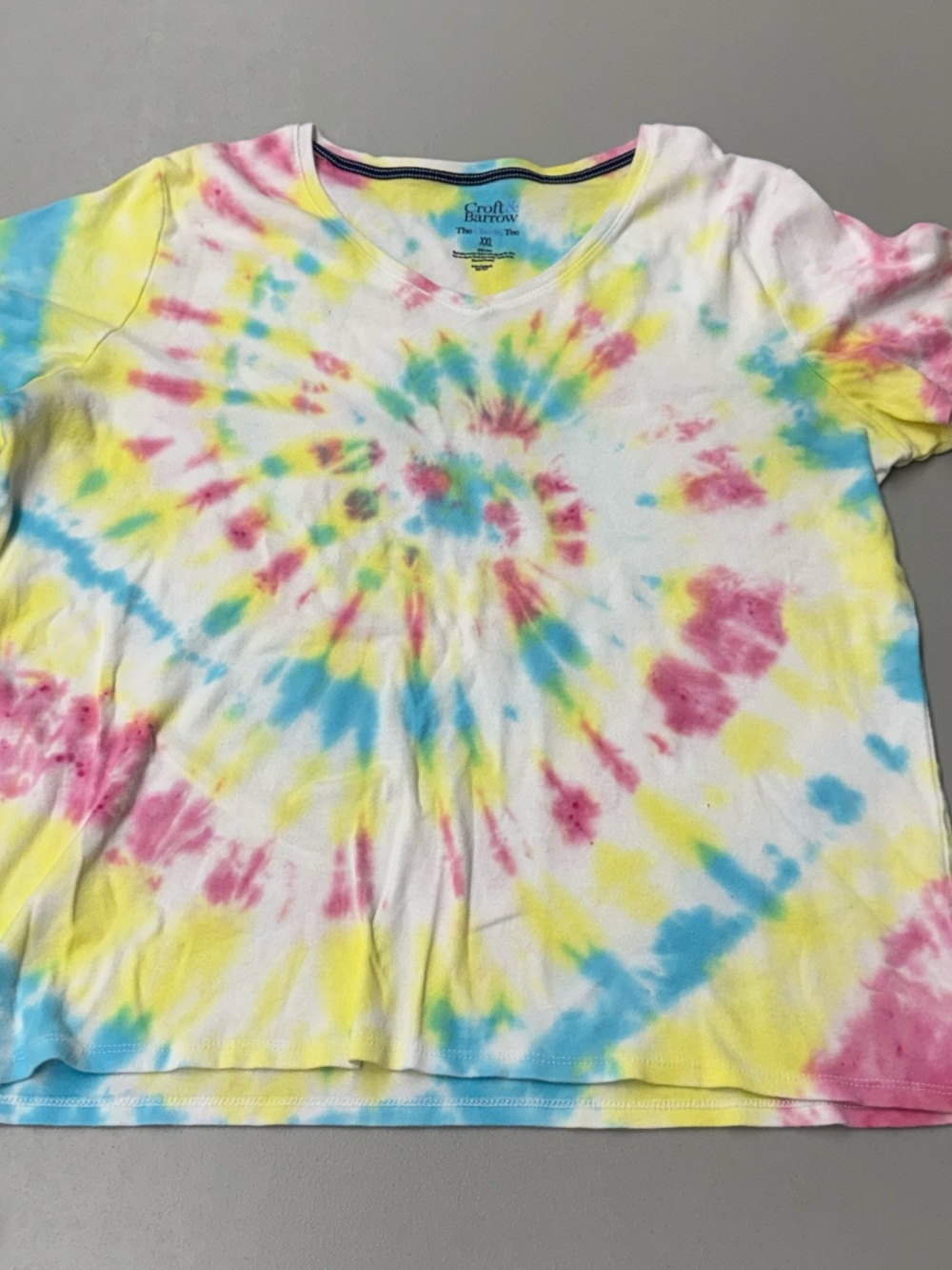 croft & barrow Short Sleeve Colorful Tie-Dye Tee shirt in Yellow, Pink & Blue